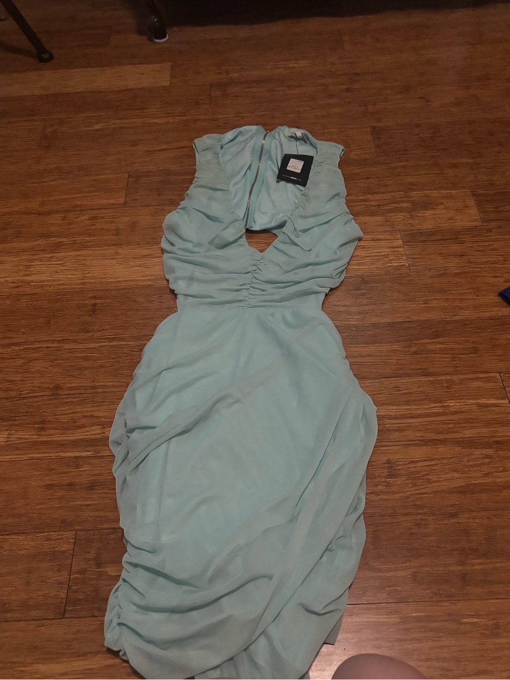 Fashion Nova Light Aqua Sleeveless Ruched V-Neck Maxi Dress